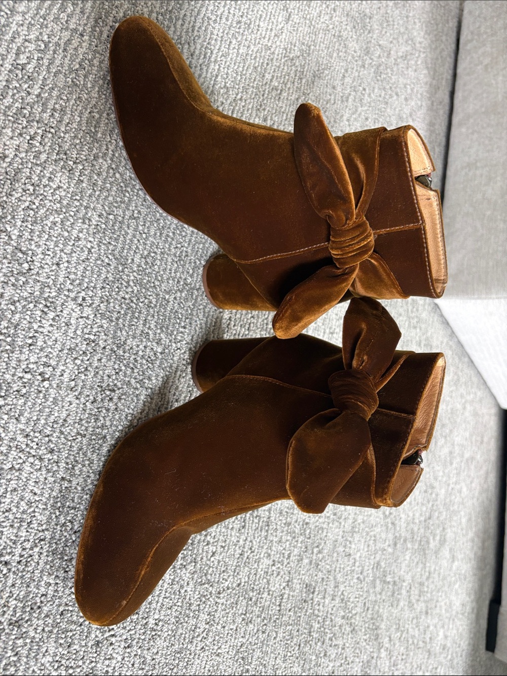 Women's Brown Velvet Bow Ankle Boots- see description